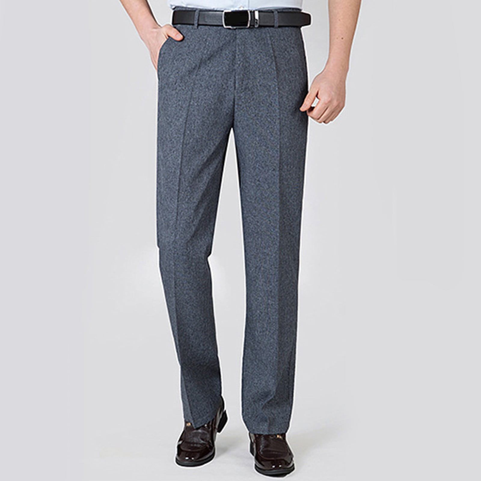 lmcalzta Men Linen Dress Pants Expandable Waist Straight Leg Pleated ...