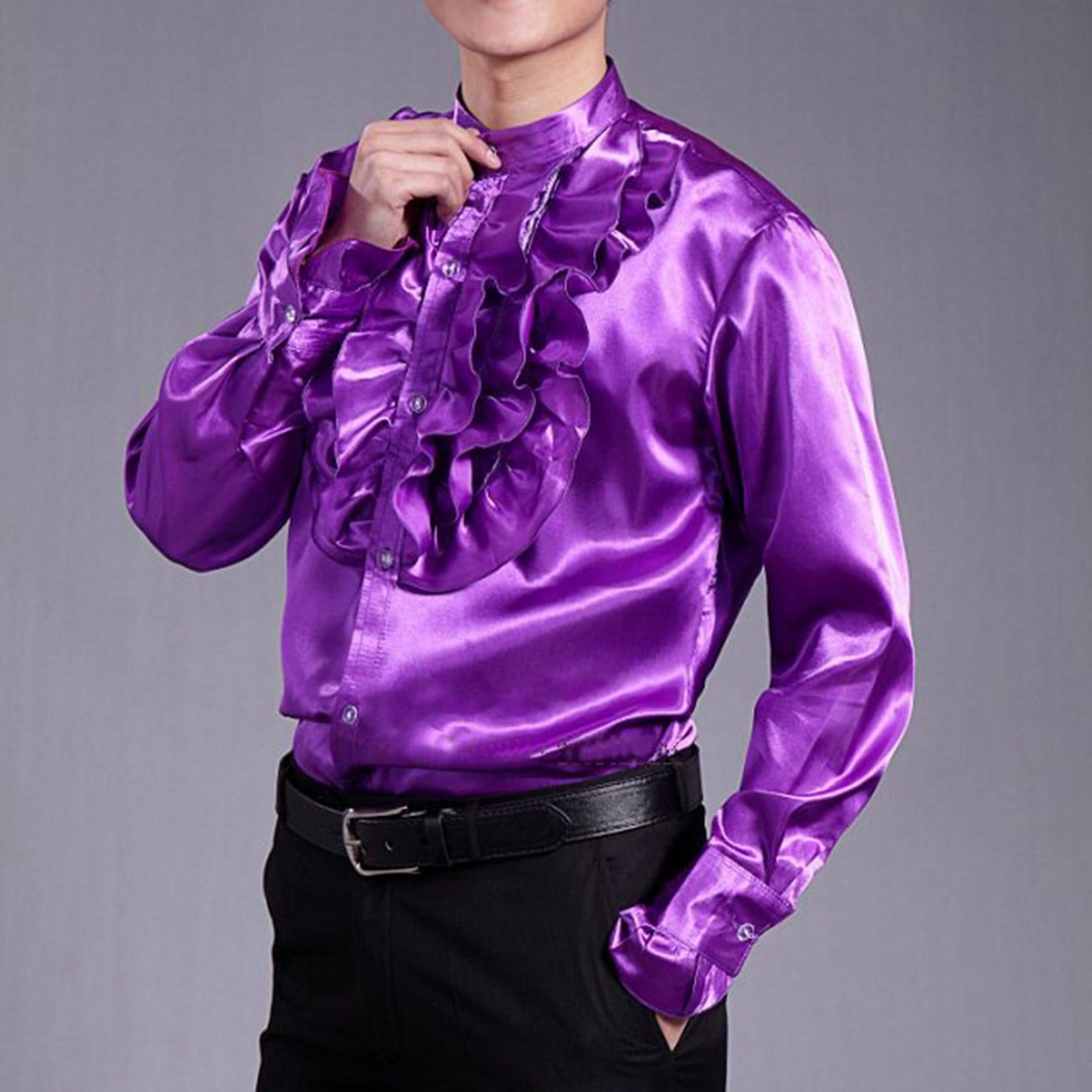 Men'S Shiny Flashy Satin Fancy Luxurious Shirt -Black