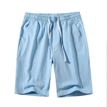 lmcalzta Men's Shorts Athletic Drawstring Elastic Waist Cotton Linen Shorts with Pockets Loose Gym Workout Shorts