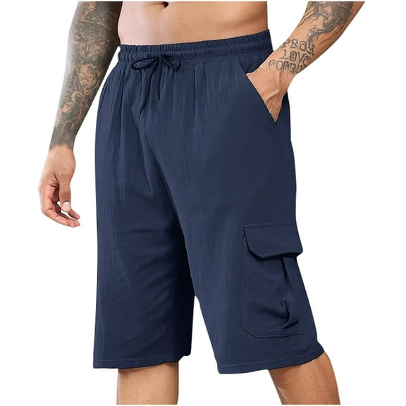 lmcalzta Men's Shorts Stretch Waist Drawstring Casual Work Shorts Summer Lightweight Cargo Shorts with Multi Pockets