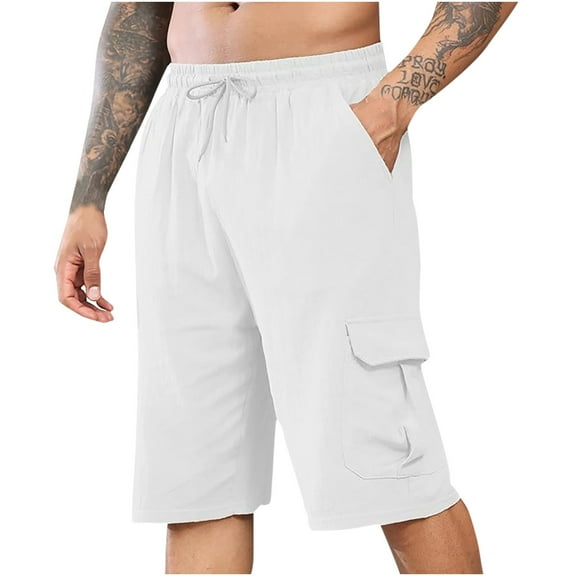 lmcalzta Men's Shorts Stretch Waist Drawstring Casual Work Shorts Summer Lightweight Cargo Shorts with Multi Pockets