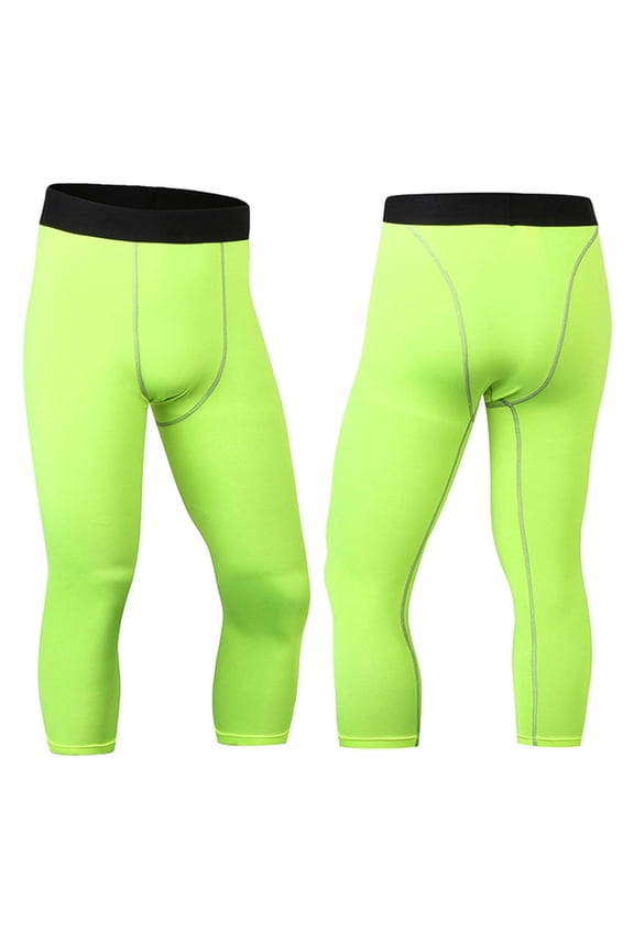Mens 3/4 Athletic Pants Gym Basketball Athletic Leggings Sports Running Spandex Base Layer