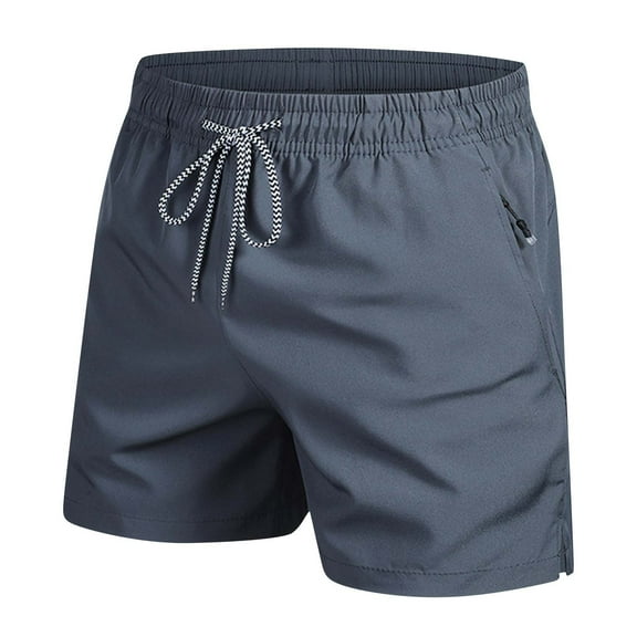 lmcalzta Mens 5 Inch Inseam Shorts Drawstring Elastic Quick Drying with Zipper Pockets Workout Beach Athletic Shorts