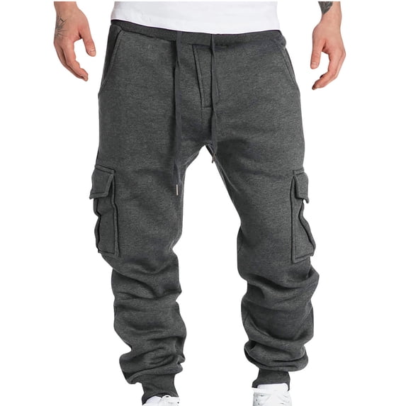 lmcalzta Mens Cargo Pants Fleece Lined Drawstring Elastic Waisted Joggers With Multi Pockets Oversized Trendy Casual Trousers