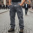 thumbnail image 1 of lmcalzta Mens Cargo Pants Work Hiking Pants Stretch Lightweight Outdoor Button Waistband Sweatpants with Multi Pockets, 1 of 8