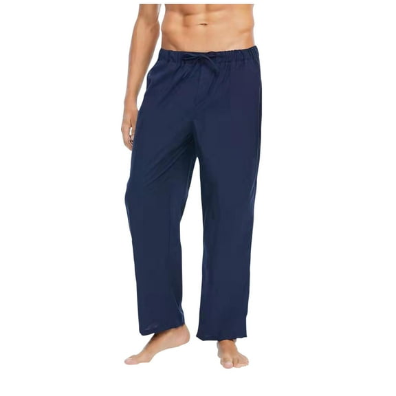 lmcalzta Mens Casual Pants Straight Leg Drawstring Trousers with Pockets Loose Elastic Waist Yoga Beach Long Pants