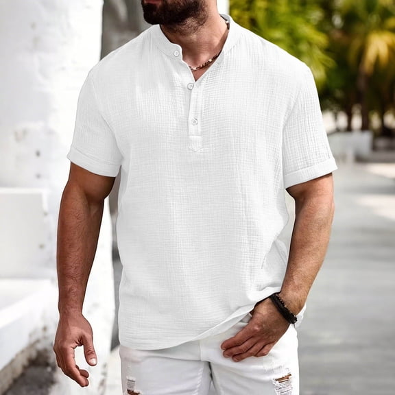 lmcalzta Mens Casual Stretchy Short Sleeve Button down Shirts Summer Dress Shirts