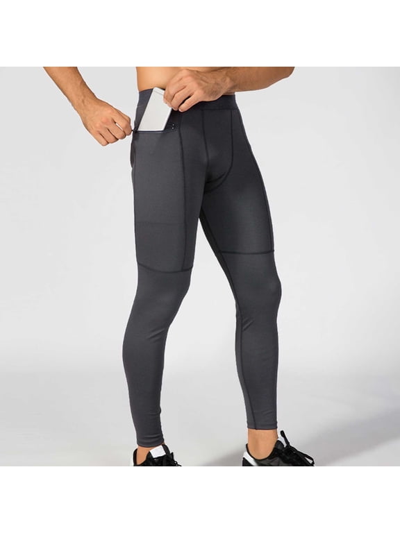 Mens Athletic Pants with Pockets Slim Fitting Leggings Basketball Gym Yoga Athletic Base Layer