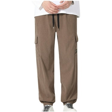 lmcalzta Mens Corduroy Pants Drawstring Elastic Waisted Plus Size Joggers With Multi Pockets Fall Winter Casual Loose Cargo Trousers