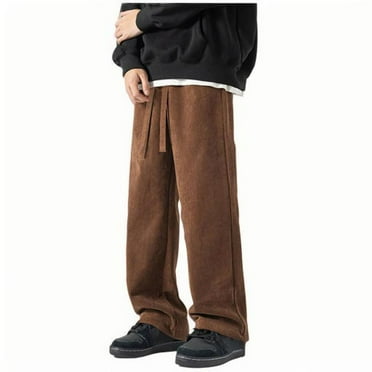 lmcalzta Mens Corduroy Pants Plus Size Straight Leg Drawstring Elastic Waisted Pants with Pockets Casual Trendy Fall Winter Trousers