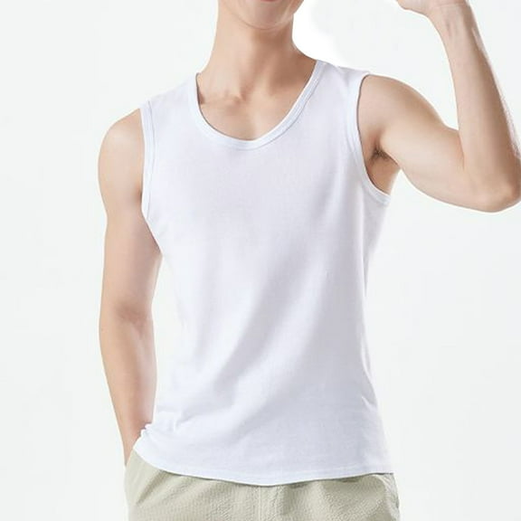 lmcalzta Mens Cotton Undershirts Summer Basic Cotton Tank Tops Crew Neck Sleeveless Shirts,L-4XL
