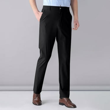 lmcalzta Mens Dress Pant Big and Tall Flat Front Stretch Straight Fitted Pants with Pockets Expandable Waist Trousers