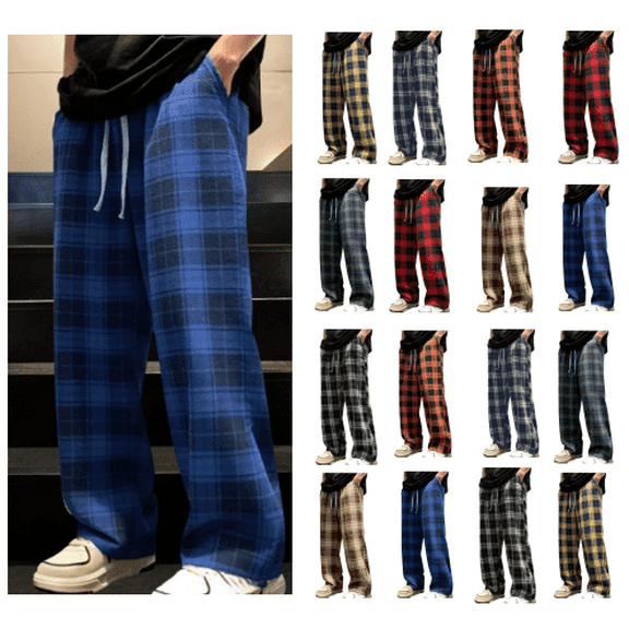 lmcalzta Mens Flannel Pajama Pants Cotton Sleep Lounge Pants Plaid Pj Bottoms with Pockets