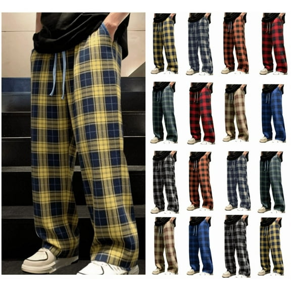 lmcalzta Mens Flannel Pajama Pants Cotton Sleep Lounge Pants Plaid Pj Bottoms with Pockets