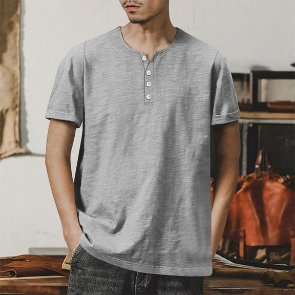 lmcalzta Mens Henley Shirts Short Sleeve Cotton Basic T-Shirts Classic Fashion Casual Shirts