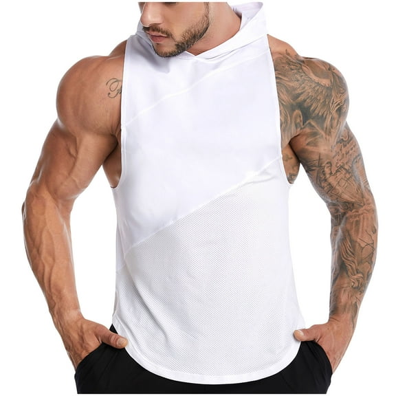 lmcalzta Mens Hooded Tank Tops Quick Drying Lightweight Sleeveless Shirts Athletic Running Workout Loose Fitting Tank Tops