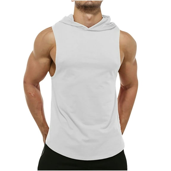 lmcalzta Mens Hooded Tank Tops Sleeveless Loose Fitting Comfy Stretch Cotton Undershirts Gym Athletic Workout Shirts