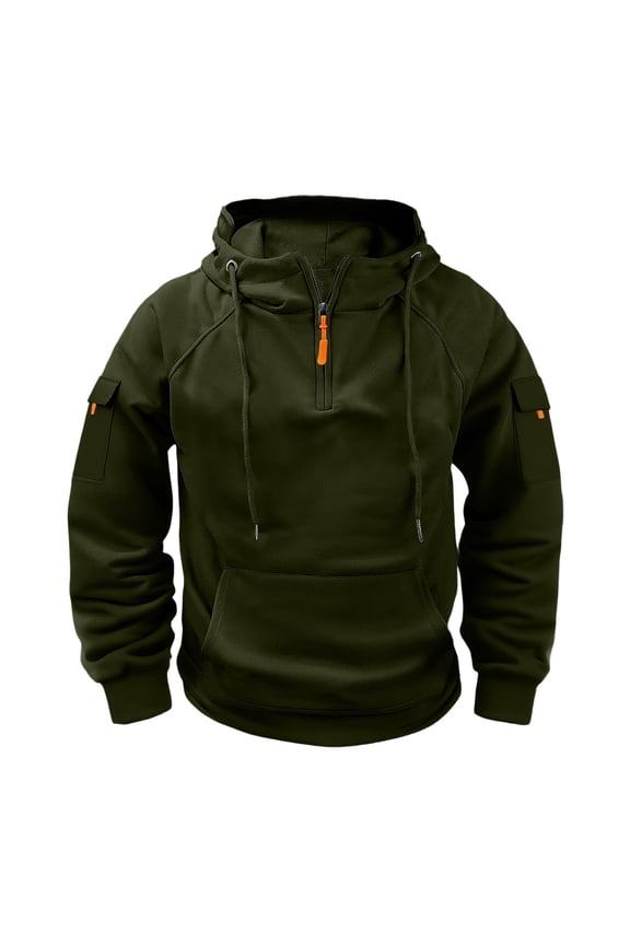 Mens Hoodies 1/4 Zip Fleece Lined Pullover with Multi Pockets Fall Winter Loose Fitted Causal Athletic Jackets
