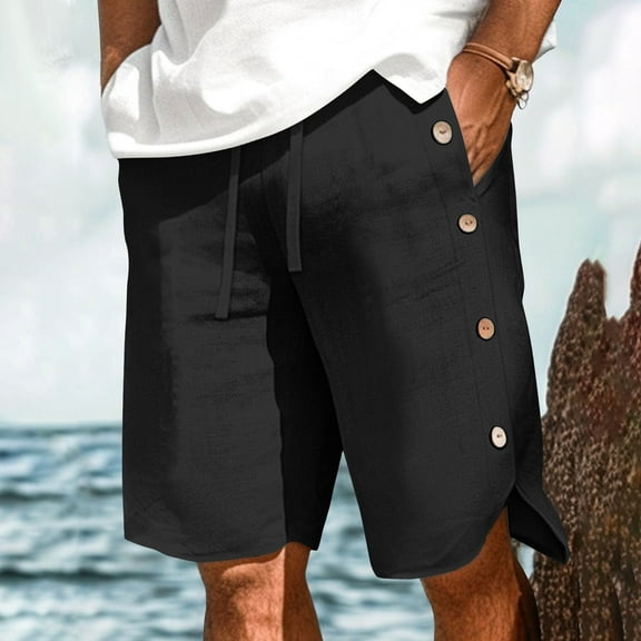 lmcalzta Mens Linen Cotton Shorts Casual Drawstring Elastic Waistband Loose Lightweight Summer Beach Shorts