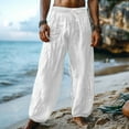 thumbnail image 1 of lmcalzta Mens Linen Pants Casual Cotton Lightweight Drawstring with Pockets Comfy Beach Pants with Pockets, 1 of 6