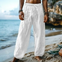 lmcalzta Mens Linen Pants Casual Cotton Lightweight Drawstring with Pockets Comfy Beach Pants with Pockets