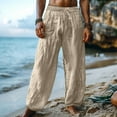 thumbnail image 1 of lmcalzta Mens Linen Pants Casual Cotton Lightweight Drawstring with Pockets Comfy Beach Pants with Pockets, 1 of 6