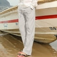 thumbnail image 1 of lmcalzta Mens Linen Pants Casual Drawstring Straight Leg Elastic Waist Trousers with Pockets Beachwear Vacation Yoga Pants, 1 of 5