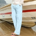 thumbnail image 1 of lmcalzta Mens Linen Pants Casual Drawstring Straight Leg Elastic Waist Trousers with Pockets Beachwear Vacation Yoga Pants, 1 of 5
