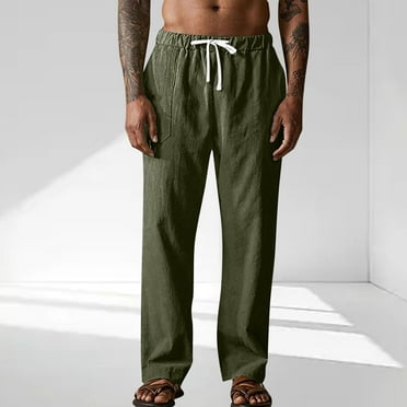 lmcalzta Mens Linen Pants Casual Fall Fashion Drawstring Lightweight Wide Leg Breathable Ac