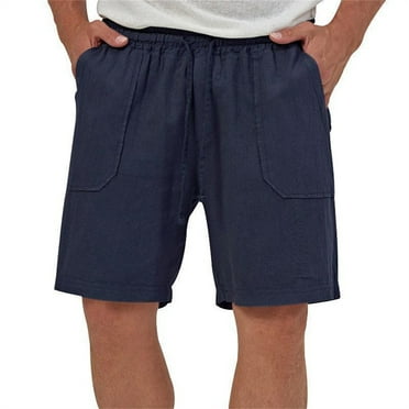 lmcalzta Mens Linen Shorts Elastic Waist Drawstring Casual Beach Summer Comfy Shorts with Pockets