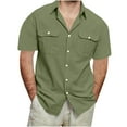 thumbnail image 1 of lmcalzta Mens Linen T Shirts Button down Short Sleeve Classic T-Shirts Summer Beach Vacation Basic Tees, 1 of 8