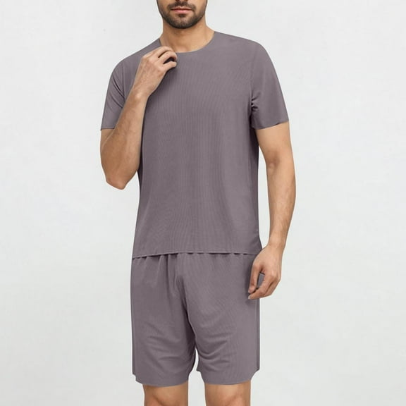 lmcalzta Mens Lounge Sets Summer Pajamas 2 Piece Outfits Soft Tshirts and Shorts Loungewear Lightweight Sleep Sets