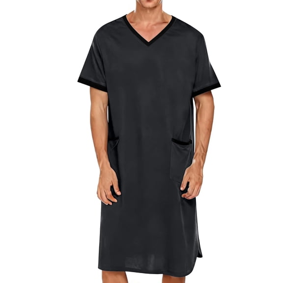 lmcalzta Mens Nightgown Short Sleeve Lounge Sleep Shirt Pajama Nightshirt Comfy Nightwear S-5XL