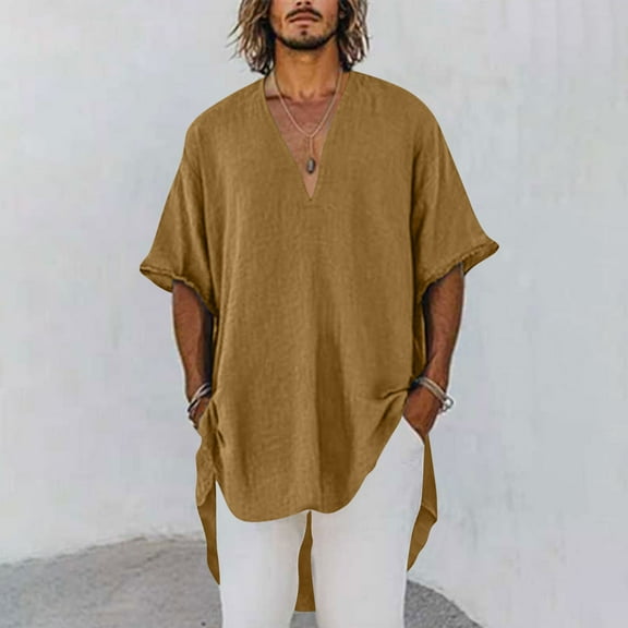 lmcalzta Mens Oversized T Shirts Short Sleeve V Neck Cotton Linen Loose Fitted Beach Summer Casual Shirts Tops