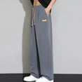 thumbnail image 1 of lmcalzta Mens Pants Casual Drawstring Loose Stright Leg Elastic Waist Trousers with Pockets Lightweight Trendy Joggers, 1 of 4