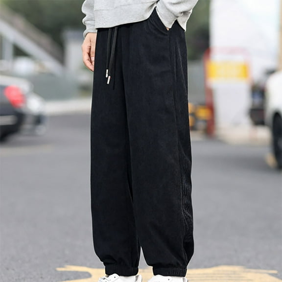 lmcalzta Mens Pants Corduroy Drawstring Joggers Sweatpants with Pockets Loose Casual Athletic Workout Running Trousers