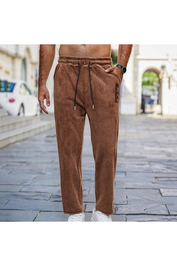 Mens Plush Warm Pants Fluffy Soft Fleece Sleep Pants with Pockets Lounge Pj Bottom for Men