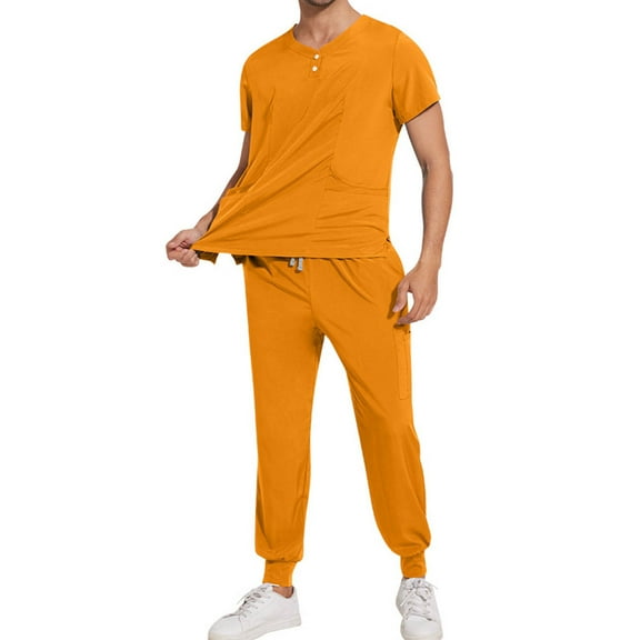 lmcalzta Mens Scrubs Sets Medical Uniform Scrubs Workwear Short Sleeve Tops and Joggers with Pockets