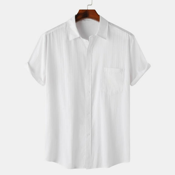 lmcalzta Mens Short Sleeve Button down Shirts Casual Cotton Basic Shirts Lapel Collar Summer Beach T Shirts with Pockets