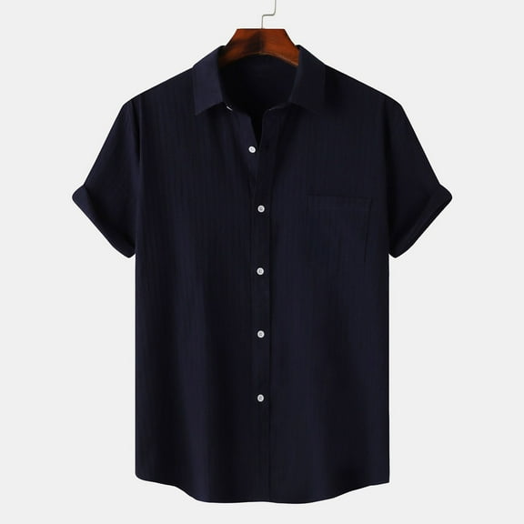 lmcalzta Mens Short Sleeve Button down Shirts Casual Cotton Basic Shirts Lapel Collar Summer Beach T Shirts with Pockets