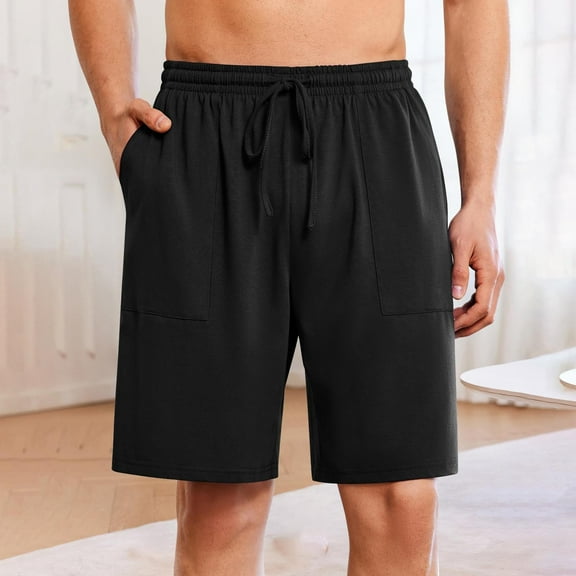 lmcalzta Mens Shorts Casual Cotton Loose Elastic Waist Drawstring Plus Size Lounge Shorts with Pockets(S-3XL)