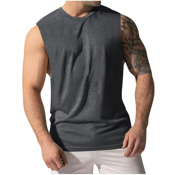 lmcalzta Mens Sleeveless Tank Tops Crewneck Undershirts Summer Workout Gym Athletic Running T Shirts Solid Color