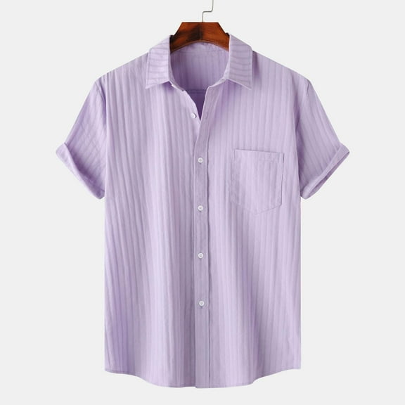 lmcalzta Mens Summer Stripped Shirts Button down Short Sleeve Shirts Casual Vacation Beach Solid Shirt