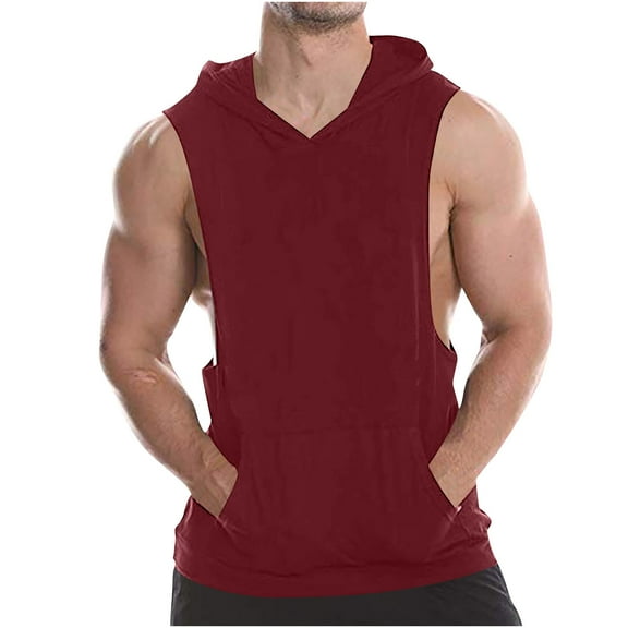 lmcalzta Mens Summer Tank Tops Hooded Sleeveless Workout T Shirts Casual Loose Fitting Soft Bodybuliding Athletic Tees