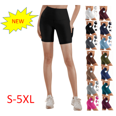 lmcalzta Biker Shorts for Women with Pockets High Waisted Workout Athletic Tights Gym Running Yoga Shorts(S-5XL)