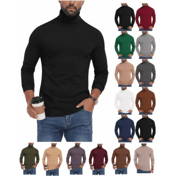 lmcalzta Mens Turtleneck Shirts Long Sleeve Cotton Pullover Sweaters Mock Neck Knitted T-Shirt Basic Slim Fitted Tops