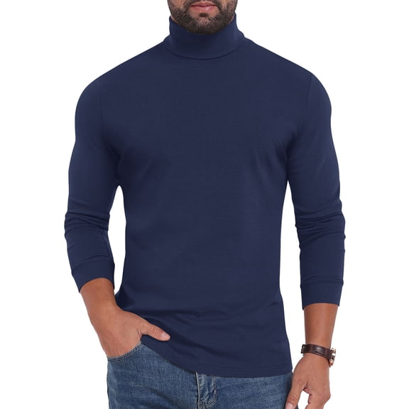 lmcalzta Mens Turtleneck Shirts Long Sleeve Cotton Pullover Sweaters Mock Neck Knitted T-Shirt Basic Slim Fitted Tops