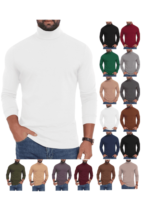 Mens Turtleneck Shirts Long Sleeve Cotton Pullover Sweaters Mock Neck Knitted T-Shirt Basic Slim Fitted Tops