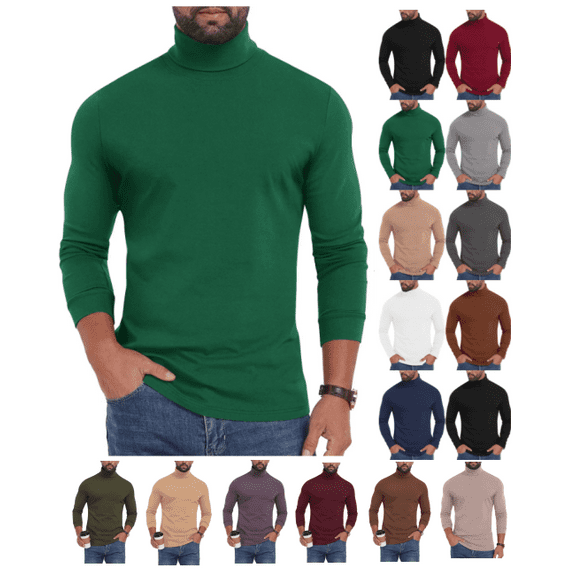 lmcalzta Mens Turtleneck Shirts Long Sleeve Cotton Pullover Sweaters Mock Neck Knitted T-Shirt Basic Slim Fitted Tops