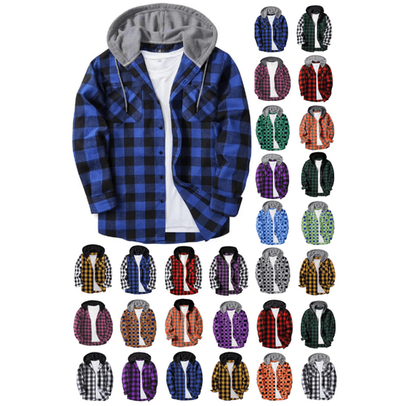 lmcalzta Hoodies for Men Flannel Shirts Button down Casual Plaid Jackets for Men Long Sleeve Stylish with Pockets